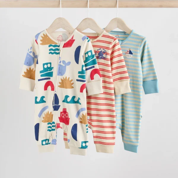 Red/Blue Two Way Zip baby Full Sleeve sleepsuits 3 pack