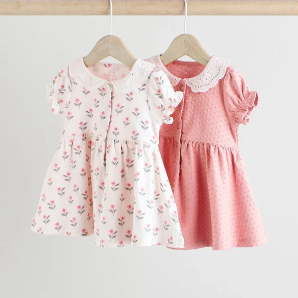 Pink and White Floral Jersey Baby Dresses (2-Pack)