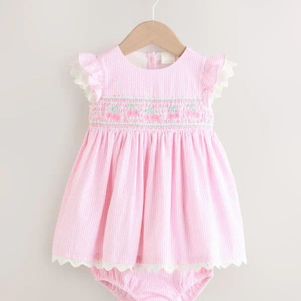 Pink Baby Embroidered Dress and Knickers (2-Piece Set)
