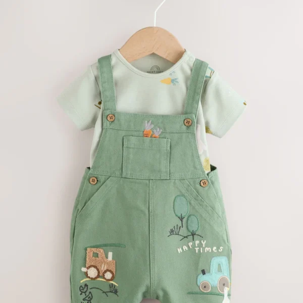 Green Farm Baby Dungaree and Bodysuit Set