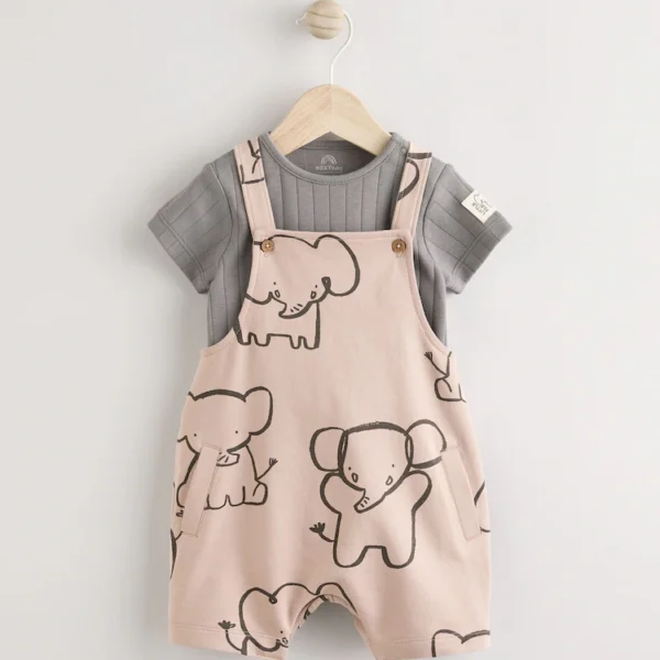 Mono Elephant  Dungaree and Bodysuit Set