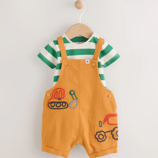 Bright Transport Baby Woven Dungaree Bodysuit Set