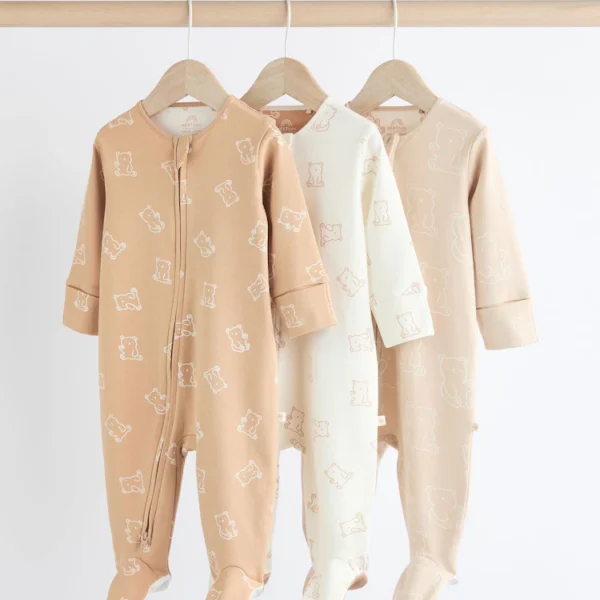 Neutral Baby Bear 100% Cotton Sleepsuits 3 Pack
