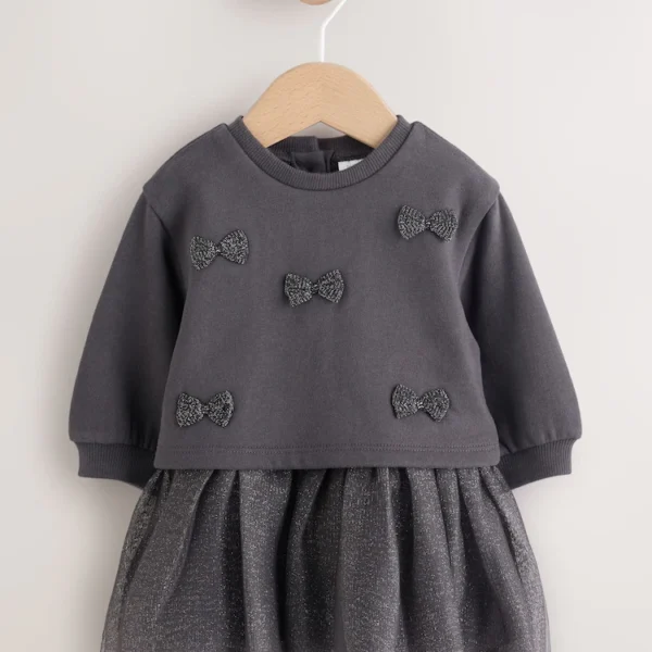 Grey Sparkle Baby Twofer Mesh Dress