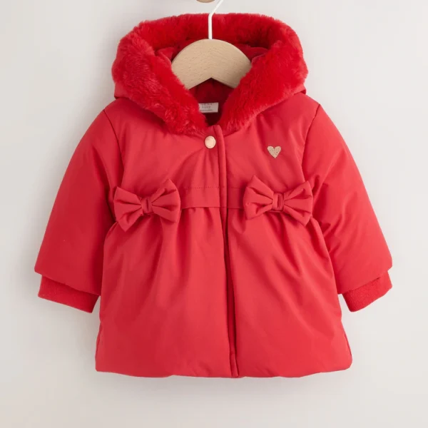 Red Bow Puffer Baby Jacket