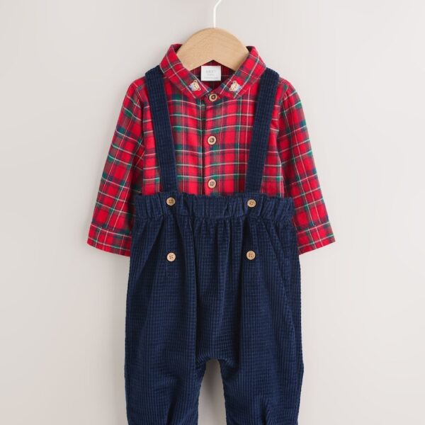 Red Check Baby Shirt, Trousers and Braces – 3-Piece Set