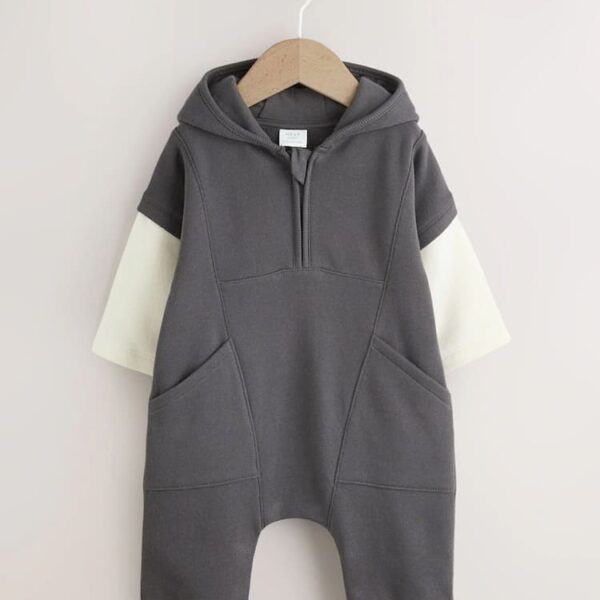 Monochrome Baby Hooded Sweat Romper