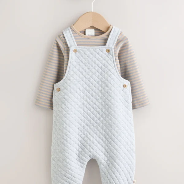 Grey Baby Jersey Quilted Dungarees and Bodysuit Set